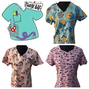 Lot of 3 print scrub tops